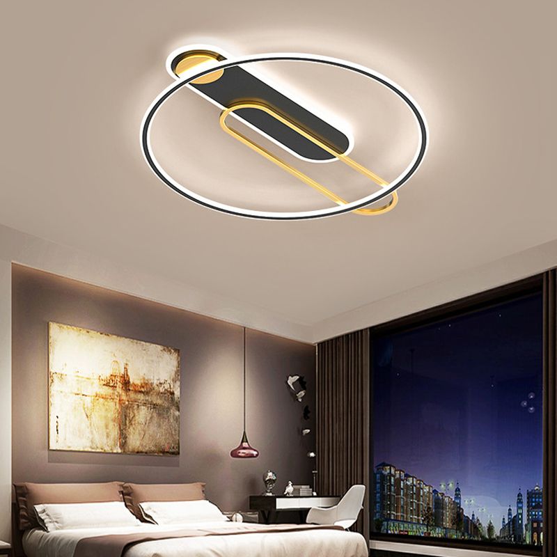 Nueva lámpara de montaje de LED de hierro forjado moderno Lámpara de montaje de techo negro para dormitorio