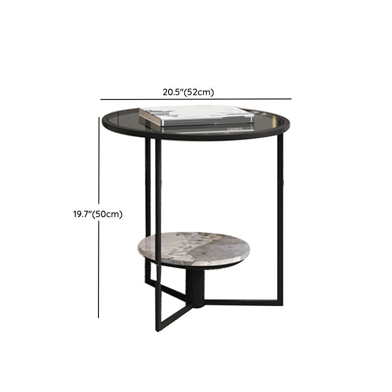 Contemporary Coffee Table Round Glass Top Cocktail Table with Storage
