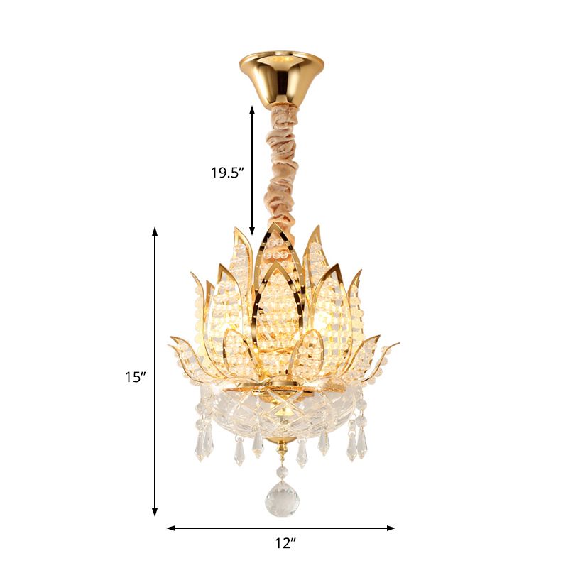 Luce a sospensione con corridoio Lotus Crystal 1 Luce a sospensione contemporanea Luce in oro