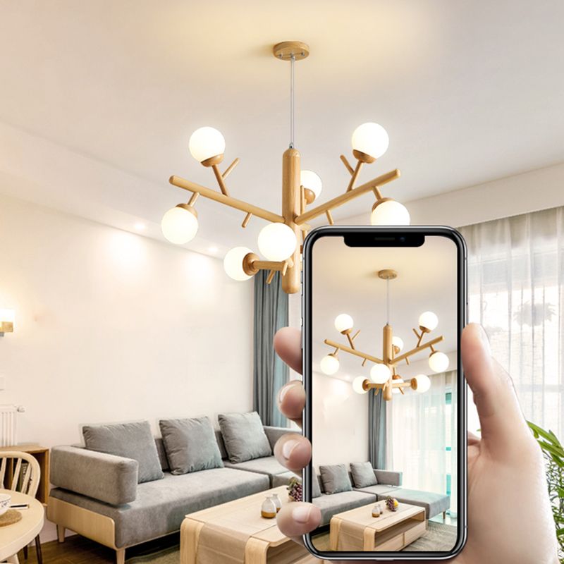 Hölzerne Kronleuchter Decke Hängende Leuchte mit Glasschatten für Schlafzimmer