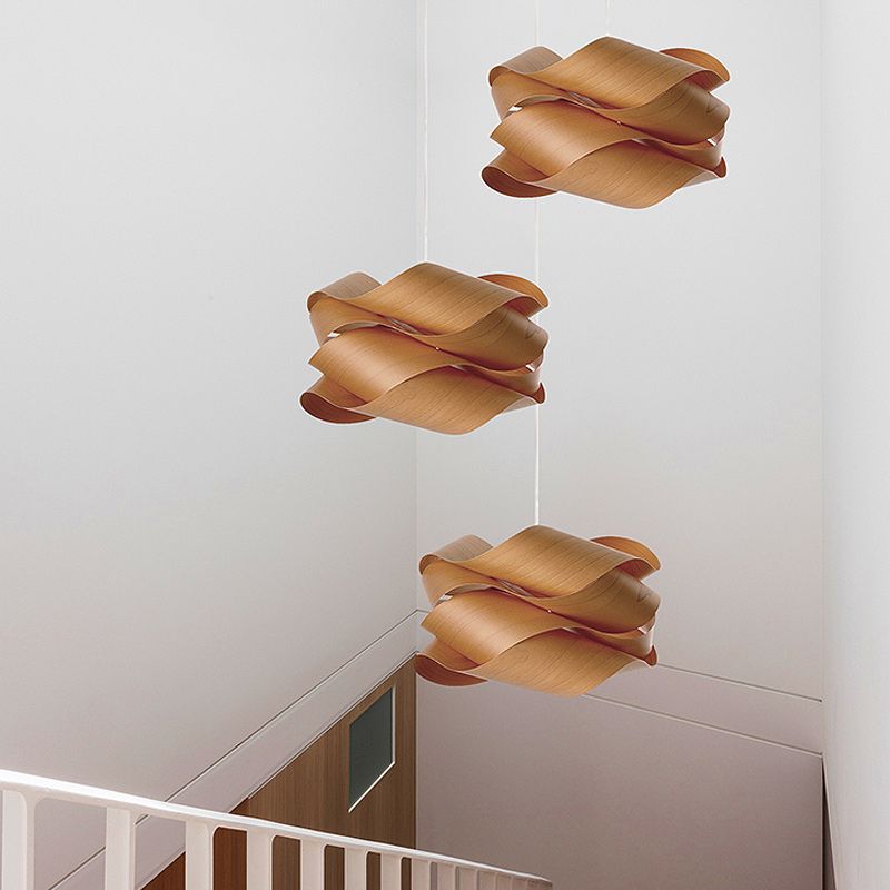 Wood Unique Shape Hanging Lights Modern Style 1 Head Hanging Mount Fixture for Restaurant