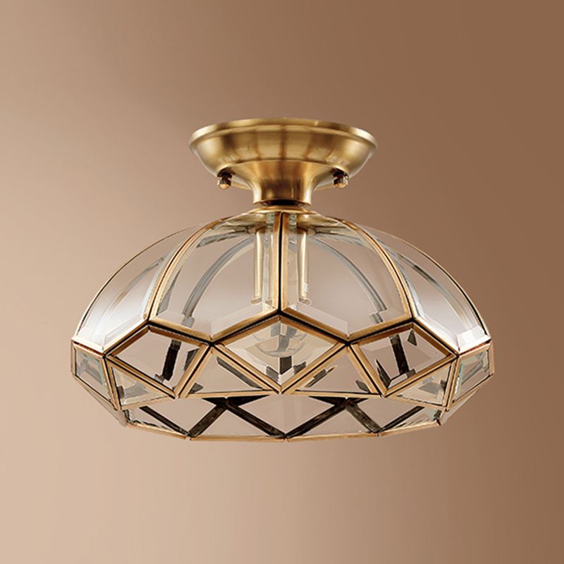 Shaded Aisle Semi Mount Lighting Vintage-Style Glass Brass Ceiling Mounted Light