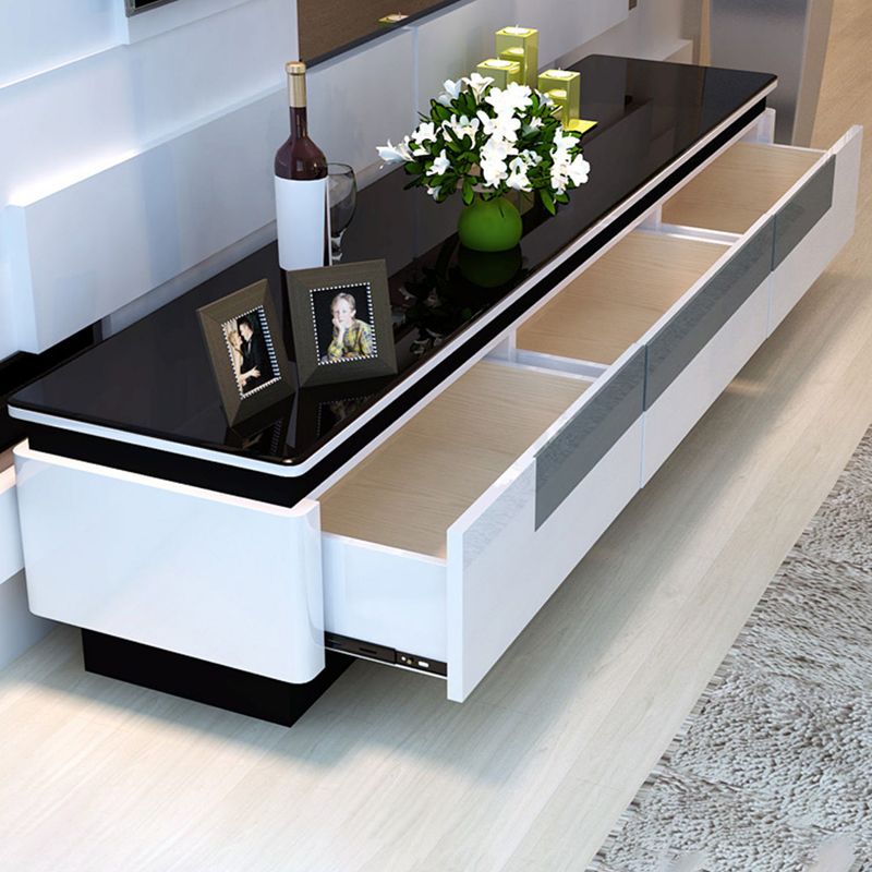 Glass TV Media Console Glam Media Console TV Stand with 3 Drawers