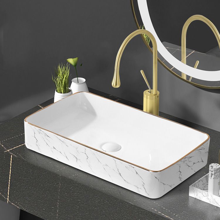 Contemporary Bathroom Sink Pop-Up Drain Porcelain Oval-Shape Vessel Bathroom Sink