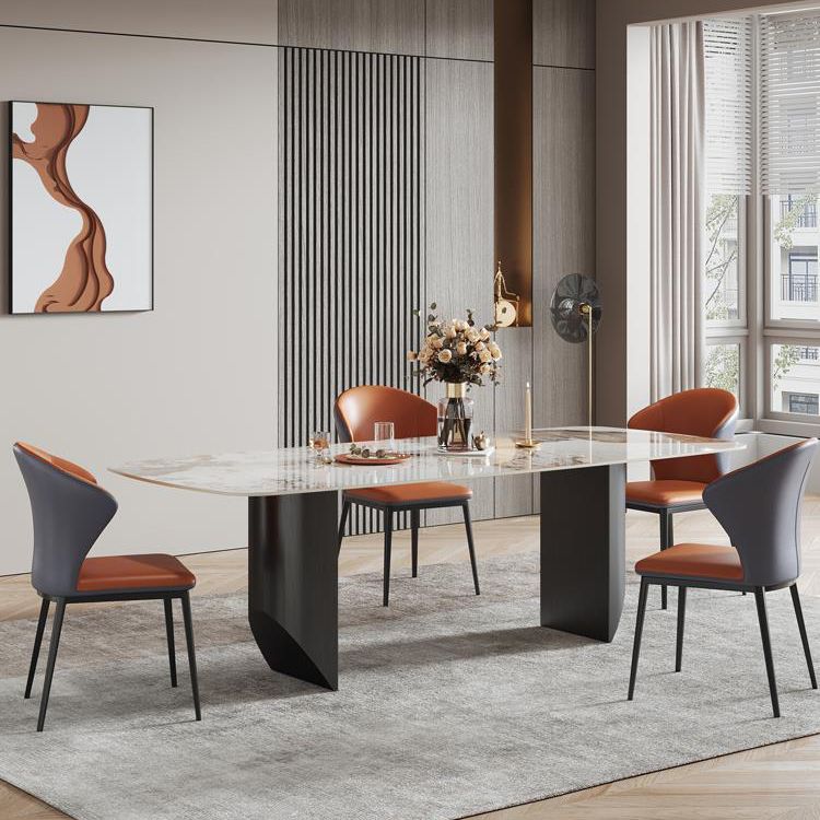 Industrial Style Rectangle Dining Table Sintered Stone Table with Metal Legs