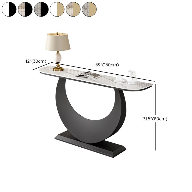 Stone Half Moon Accent Table 1-shelf 11.81" Wide Console Table for Hall