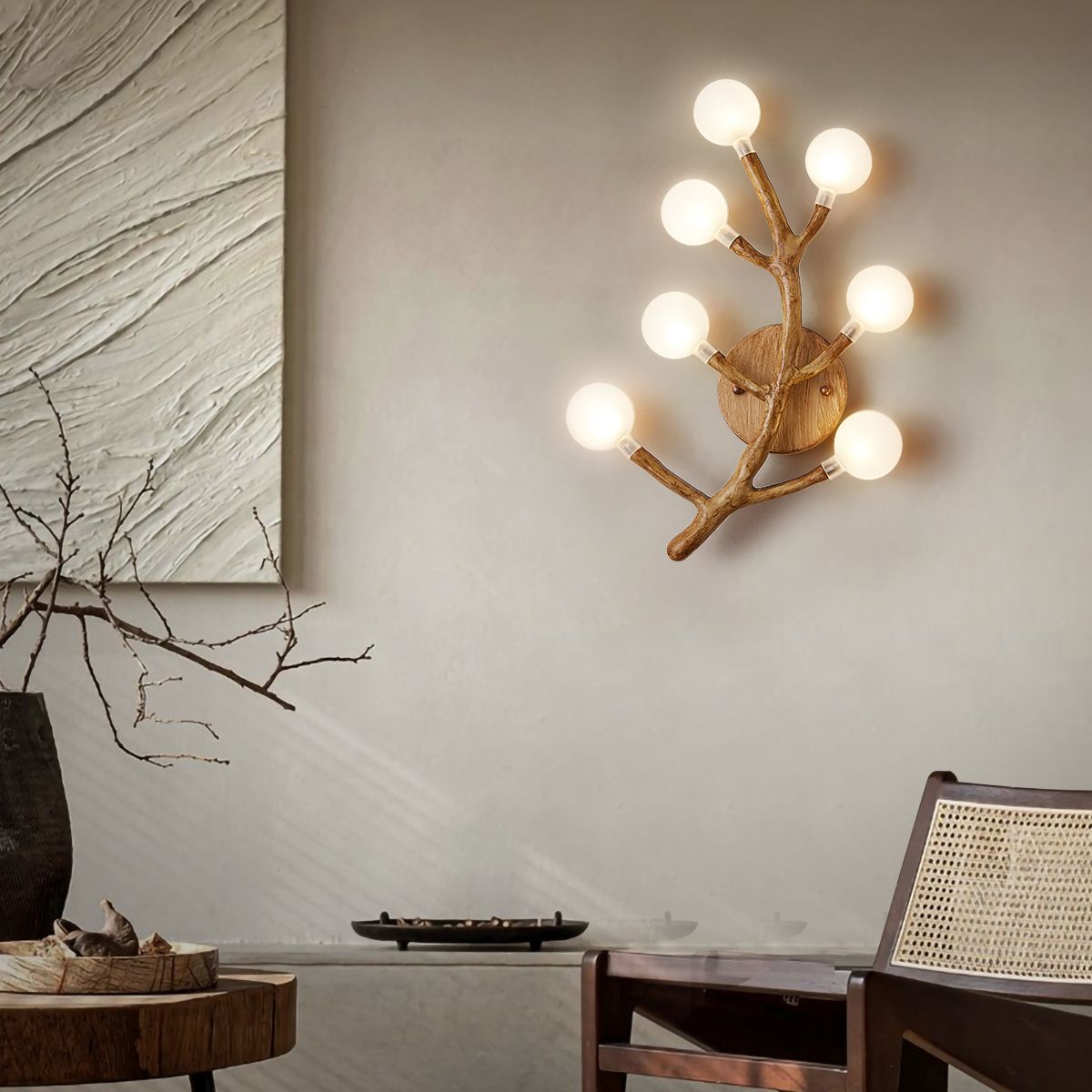 Japanese Style Glass Wall Light Branch Shape 7 Lights Wall Sconce for Bedroom