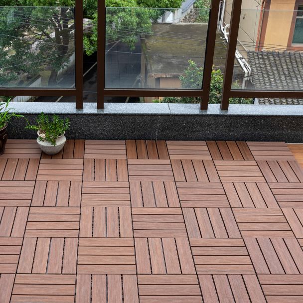 Tradition Square Wood Tile Wire Brushed Brown Engineered Wood for Patio Garden