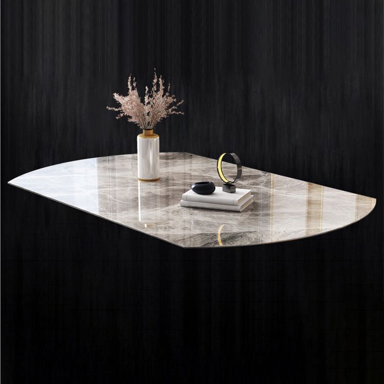 Mesa de comedor de piedra sinterizada de estilo moderno, mesa redonda abatible con base de metal