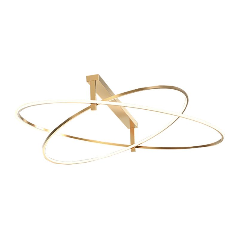 Minimalist Oval Semi Flush Mount Light Metal 2-Head Living Room LED Ceiling Light in Gold