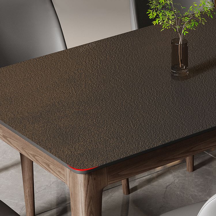 Modern Rectangle Stone Dining Table Solid Wood Legs for Dining Room