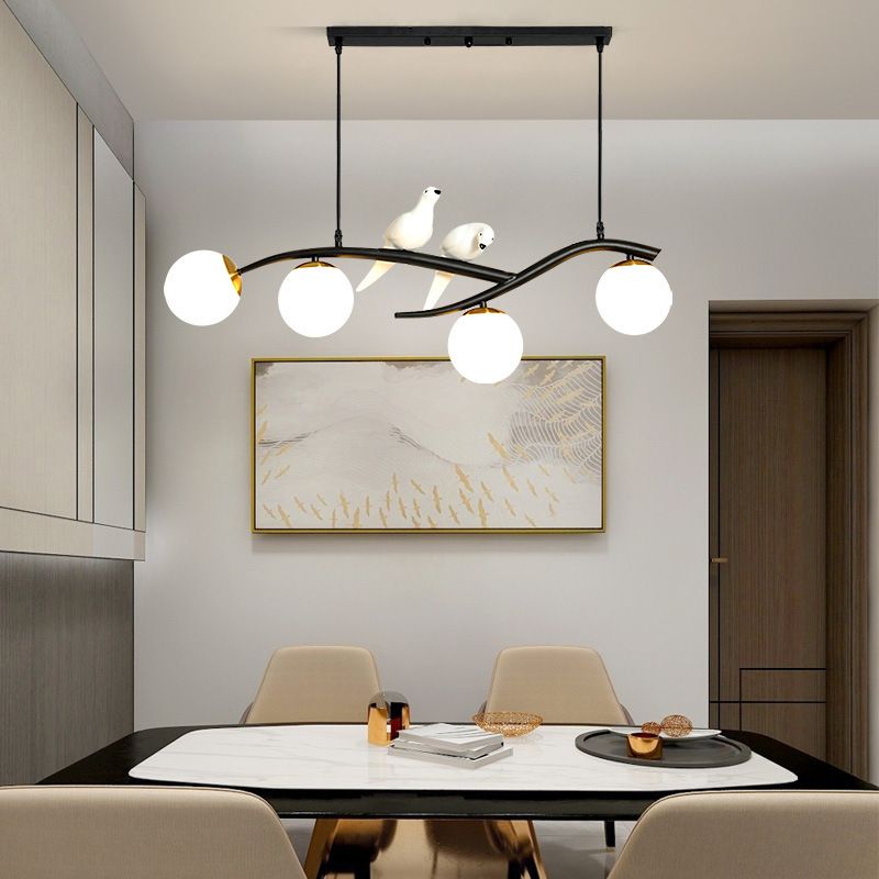 Glass Globe Shaded Ceiling Light Modern Black/Golden Kitchen Island Lighting for Foyer