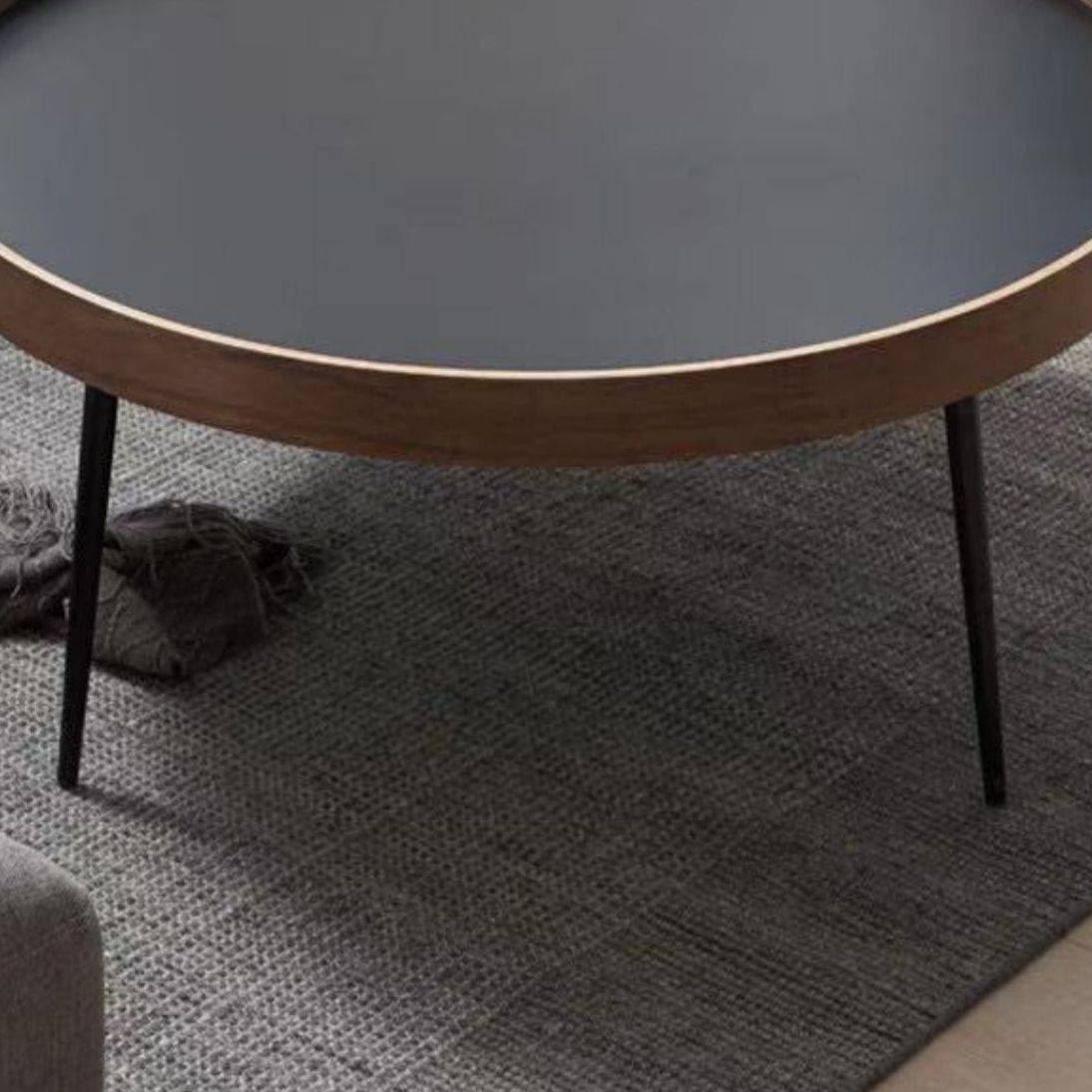 Round Black/Brown Metal Coffee Table Tray Top Cocktail Table