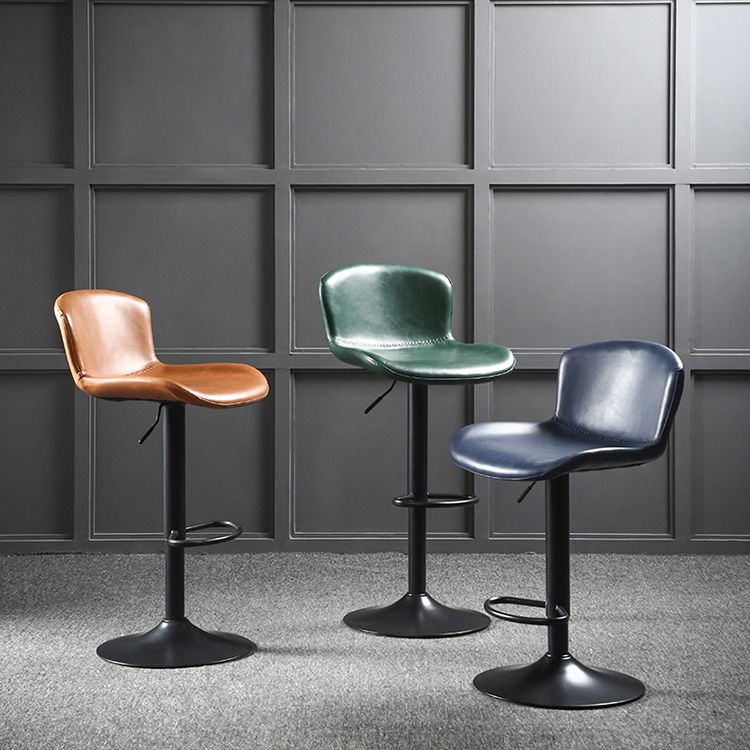 Industrial Adjustable Height Swivel Bar Stool Faux Leather Upholstered Bar Stool