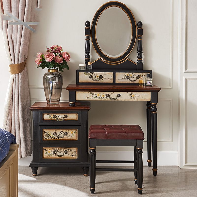 Victorian Wood Vanity and Stool Dressing Table with Storage Drawers