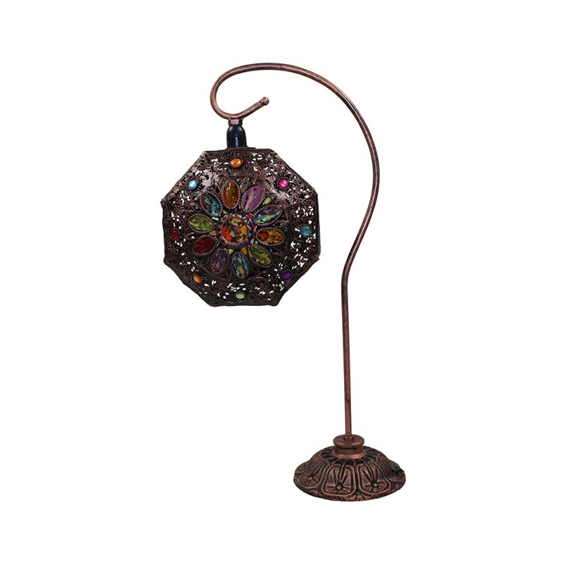 Gebrandschilderd brons Bronze nachtlamp Octagon Single-Bulb Bohemia Tafellicht met zwanenhals arm