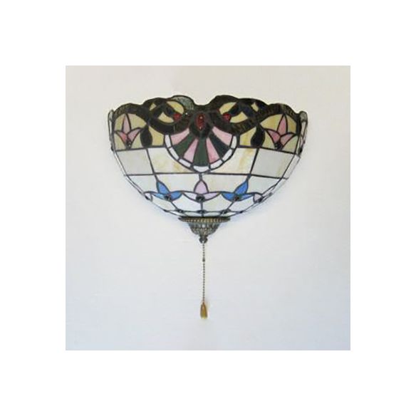 Hemisphere Light Fixture Rustic Stained Glass 1 Head Wall Mount Light with Pull Chain for Bedside