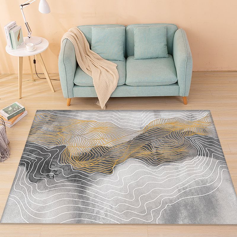 Grey Swirl Stripe Pattern Rug Polyester Modern Rug Washable Anti-Slip Pet Friendly Area Rug for Living Room