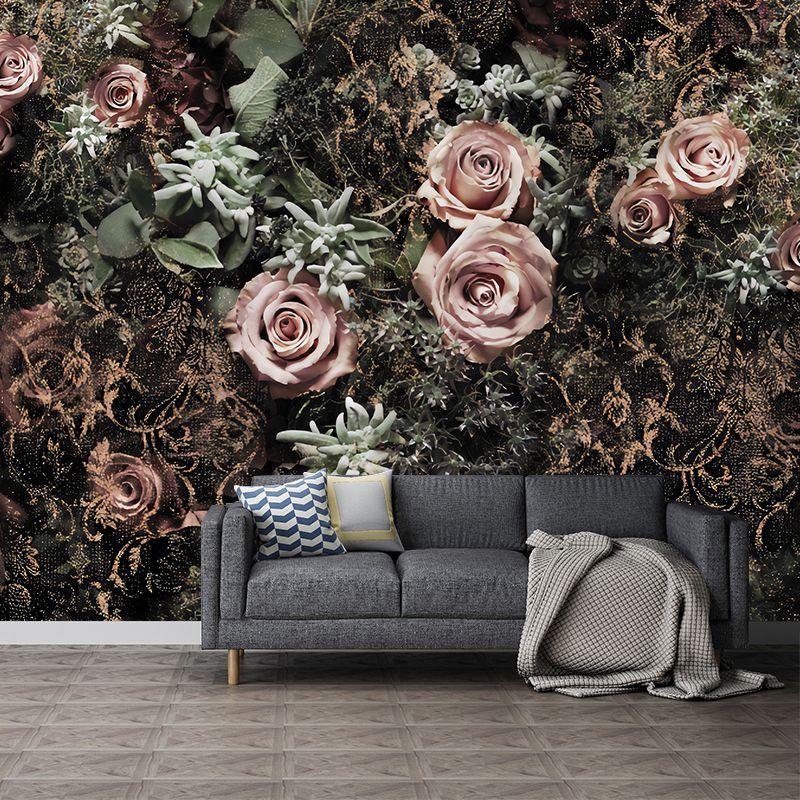 Extra Large Minimalist Mural Wallpaper in Pink Blossoming Rose Wall Art, Custom-Made