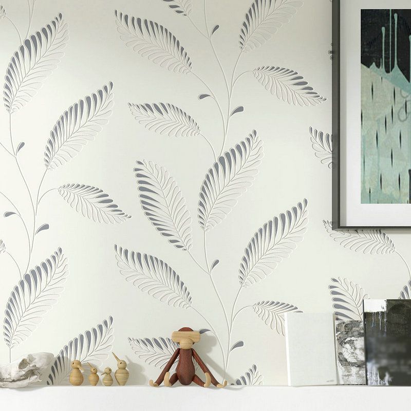 Plantbladeren bedrukt behangrol eigentijds Flock wanddecoratie in pastelkleuren