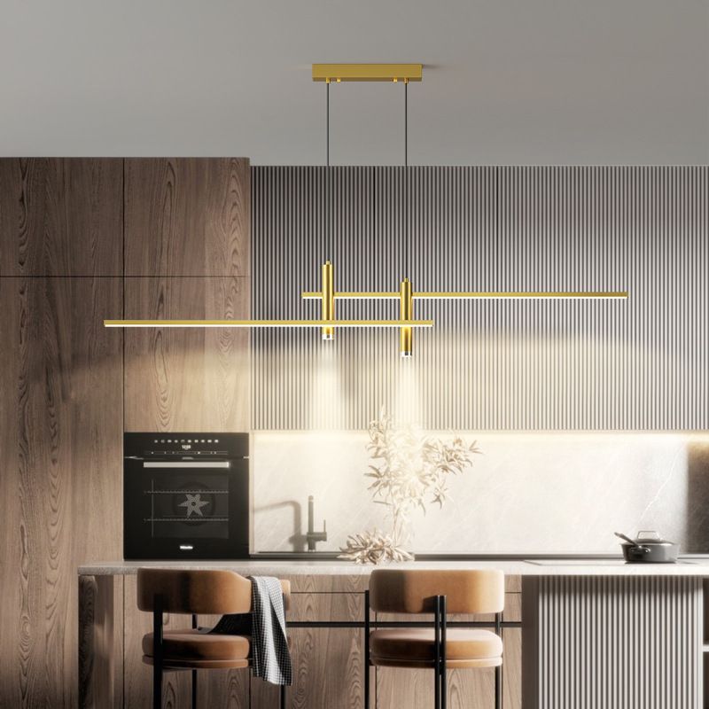 Dinning Room LED Hanging Ceiling Light Modern Island Chandelier Light with Linear Metal Shade