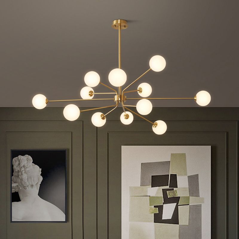 Contemporary Glass Chandelier Gold Multi Head Pendant Lighting Fixtures for Bedroom