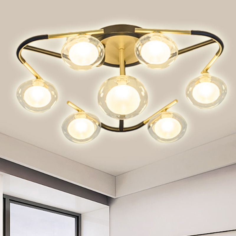 Black Multiple Rod Semi Flush Mount Modernist Multi Lights Led Metal Semi Flush Mount Lamp with Clear Glass Ball Shade