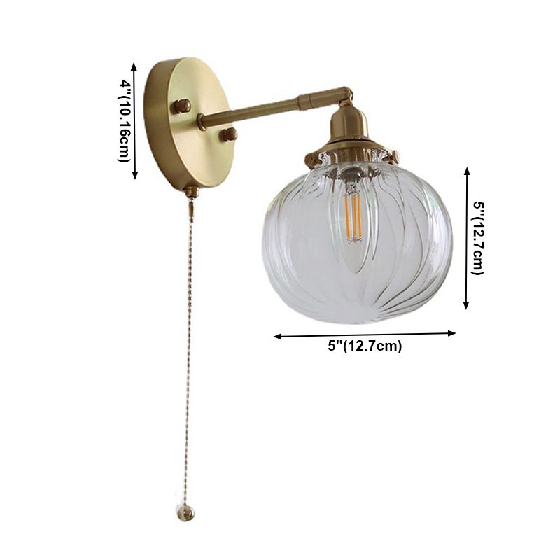 Illuminazione da parete sfera di vetro in stile industriale 1 lampada montata a parete leggera in ottone