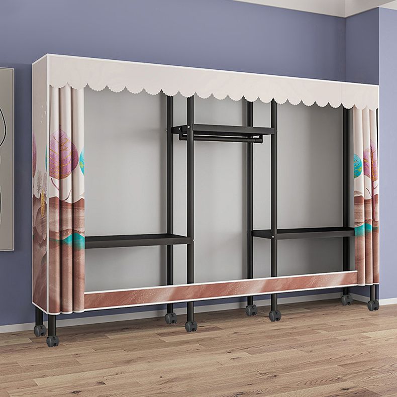 Contemporary Style Wardrobe Cabinet Steel Frame Wardrobe with Clothing Rod