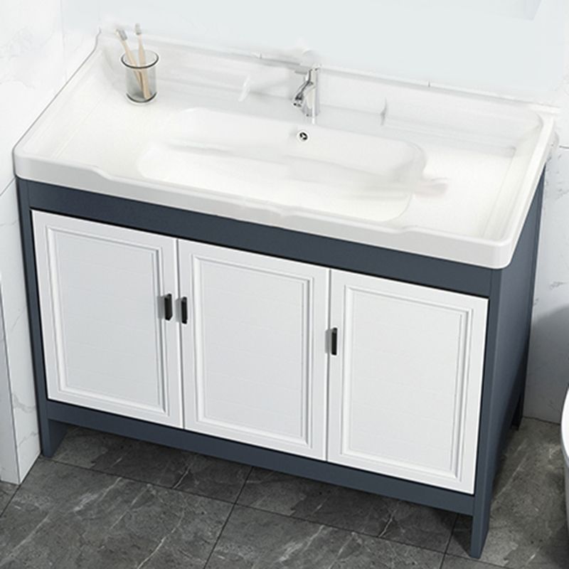 Mirror Bathroom Vanity Freestanding Rectangular Single Sink Metal Frame Vanity with Doors