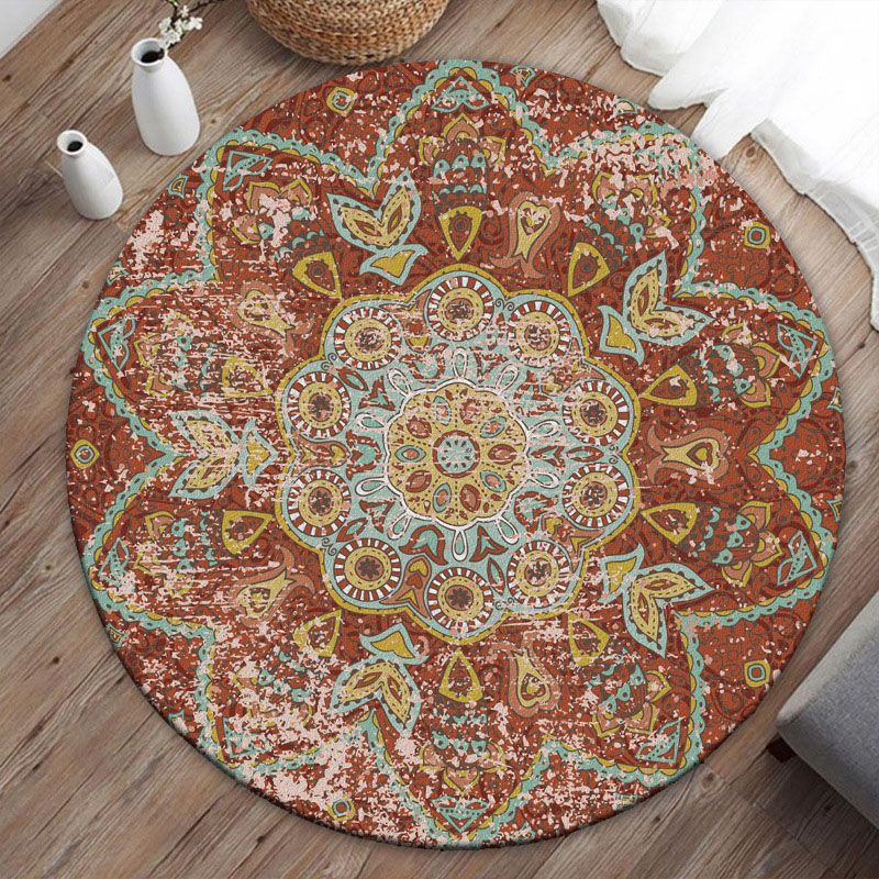 Bohemian Living Room Area Rug Americana Pattern Polyester Area Carpet Anti-Slip Backing Rug
