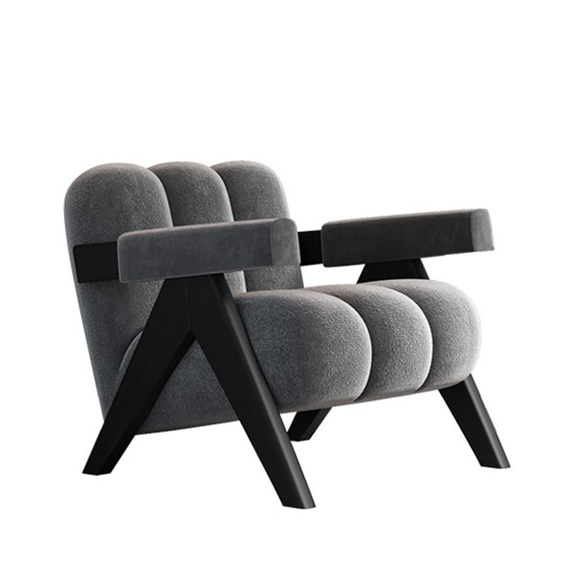 Wood Frame Accent ArmChair Sewn Pillow Back Sled Chair in Gray