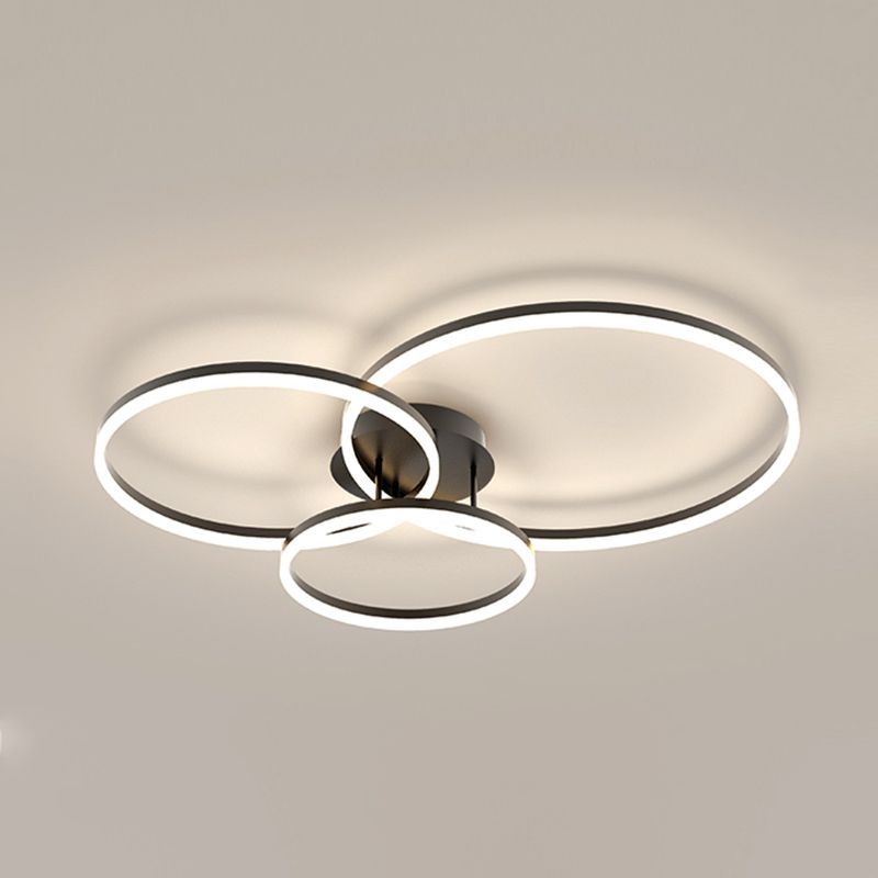 LED Circle 2 / 3 - Light Semi Flush Mount Metal and Acrylic Black Ceiling Semi Flush