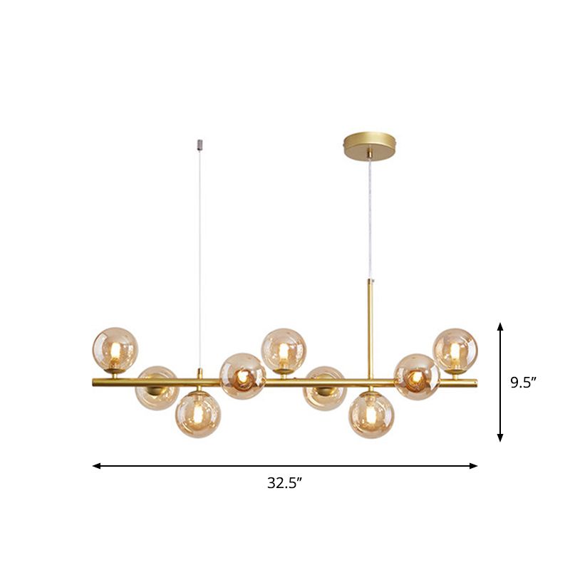 Amber Glass Ball Pendant Postmodern 7/9/11 Lamp Black/Gold Kitchen Island Lamp