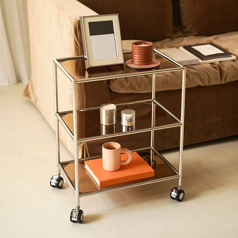 Rectangular Glass Shelf Included Side Table with Casters - 22"/23.6"/25.6" H