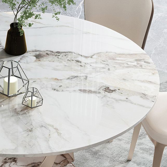 Glam Round Shape White Table Sintered Stone Standard Dining Table with Pedestal Base