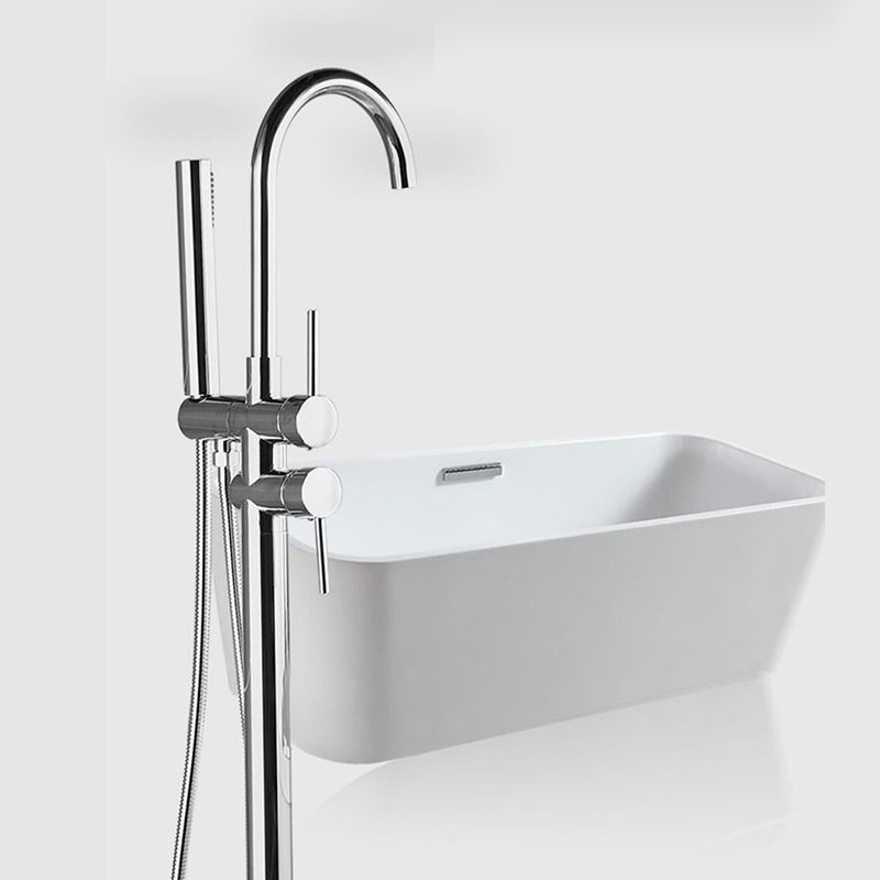 Tub Filler Lever Handle Freestanding Brass High Arc Handshower Traditional Tub Filler