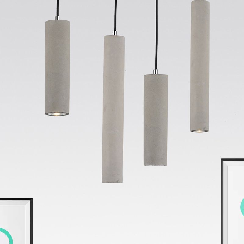 10"/19.5" Tube Pendant Lighting in Nordic Style Cement 1 Light Grey Hanging Ceiling Light in Warm/White Light