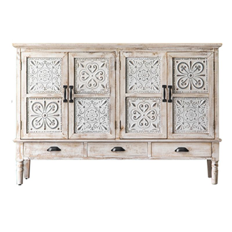 Industrial Rectangle Accent Cabinet Distressed Finish Fretwork Accent Cabinet