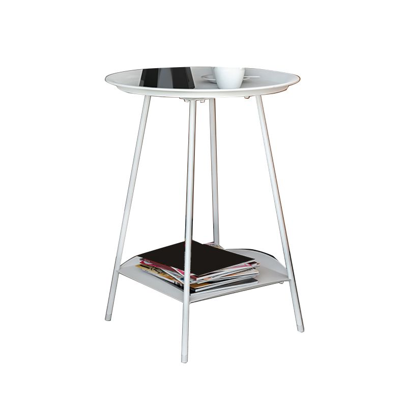 Metal Tray Top Side End Table 4 Legs Double Tier Corner Table