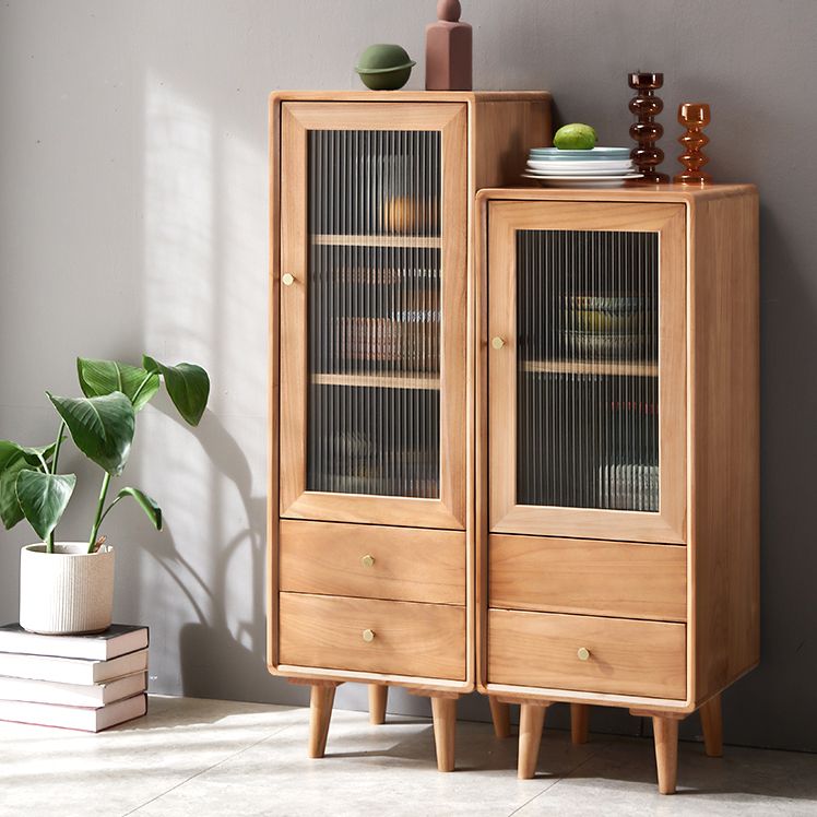 Glass Paned Accent Cabinet Modern Style 1-Door Chest with Drawers
