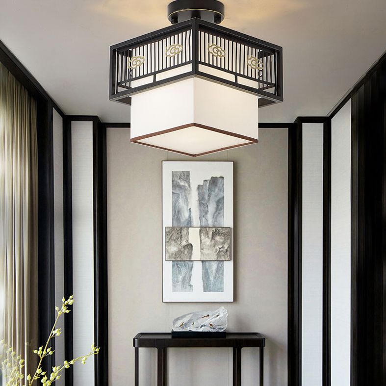 Shaded Aisle Ceiling Flush Mount Traditional-Style Fabric Black Ceiling Mounted Fixture