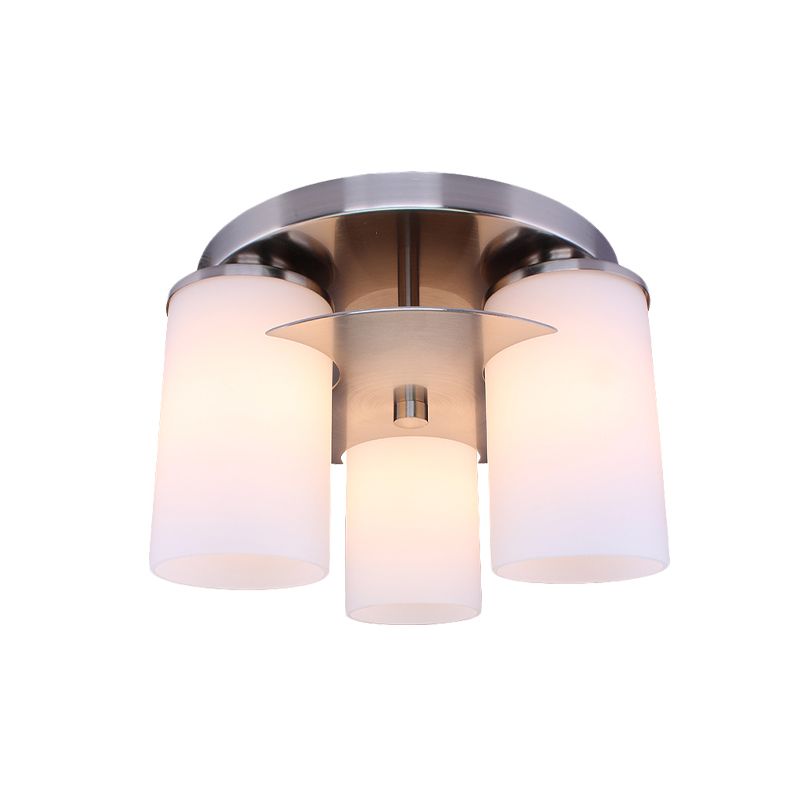 3 Lights Bedroom Flush Mount Lighting Modernism Chrome Flush Lamp Fixture with Cylinder Cream Glass Shade