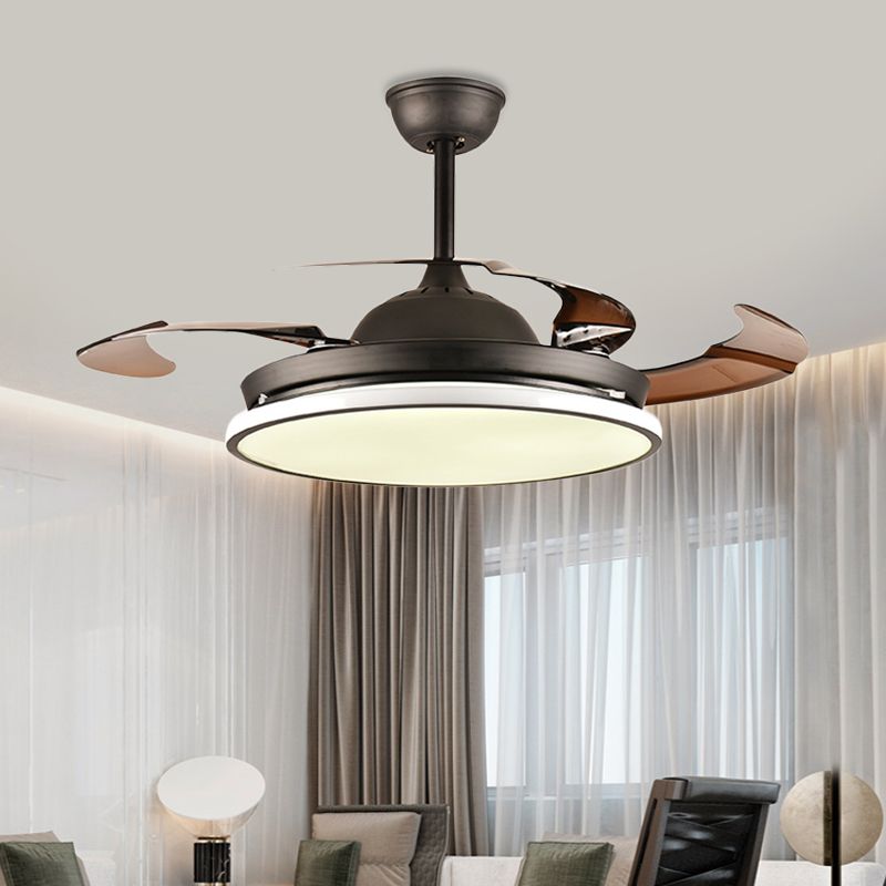 36 "/42" W Ring Acryl Ventilatorverlichting Hedendaagse LED Slaapkamer Semi -spoeling Montage plafondarmatuur in zwart, 4 bruine messen