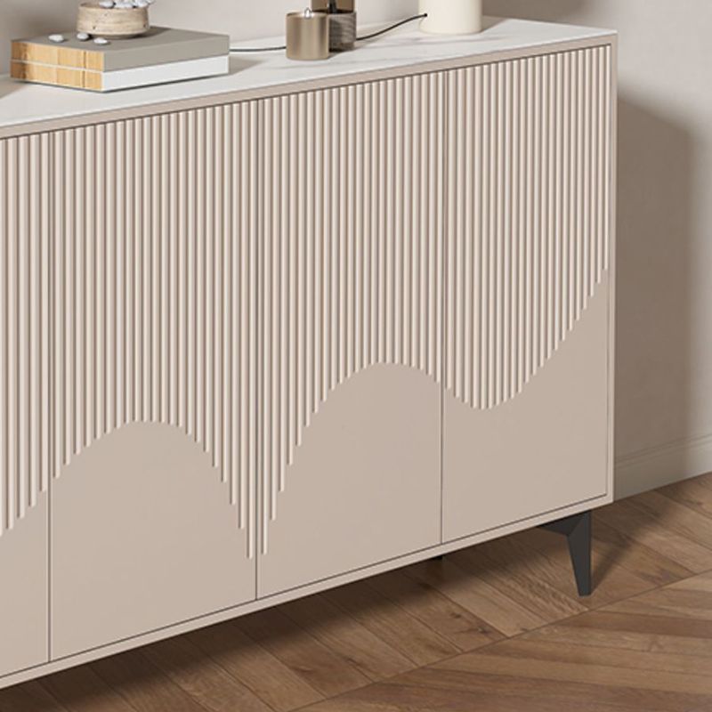 Contemporary Wood and Stone Sideboard Cabinet with Doors for Kitchen