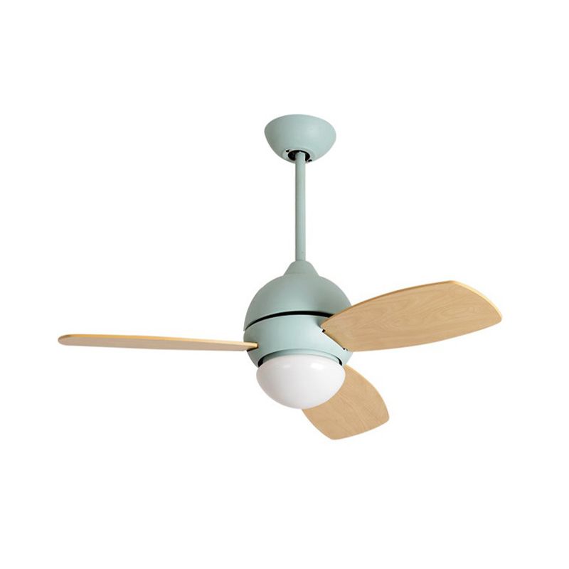 Ciotola modernista a ventola in metallo Light LED Monte semi-flush in rosa/giallo/verde con 3 lame in legno per soggiorno, larghezza 34 "