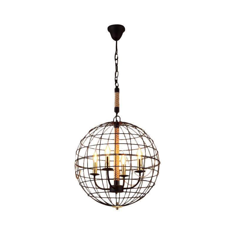 3/4/6 Lights Globe Shape Hanging Lamp with Wire Frame Vintage Stylish Golden Iron Ceiling Fixture for Dining Room