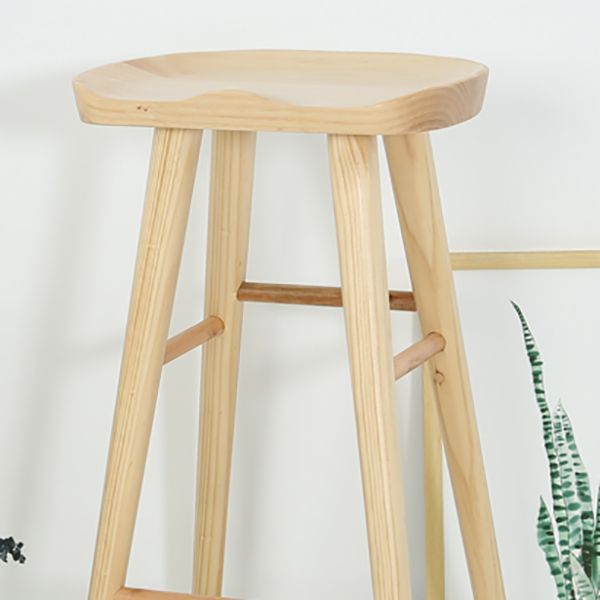 Modern Armless Backless Counter Stool Pine Wood Bar Stool with Pedal