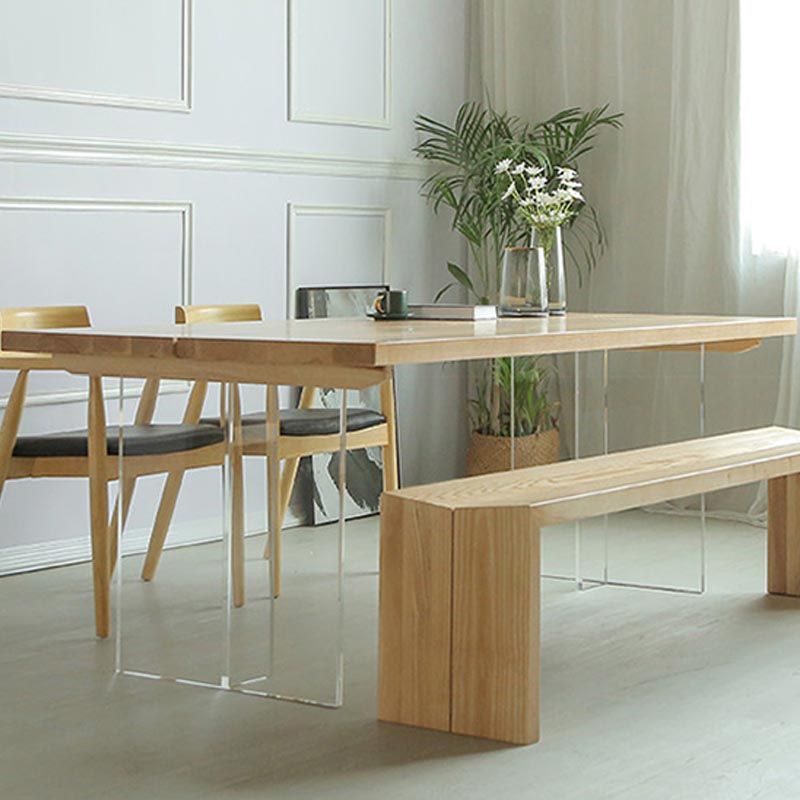 Natural Dining Table Rectangle Contemporary Style Solid Wood Dinner Table