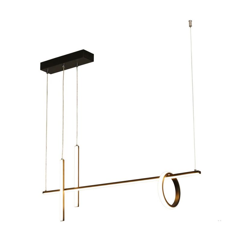 Black Linear Island Light Modern LED Metallic Pendant Lighting with Dual Lines and Ring